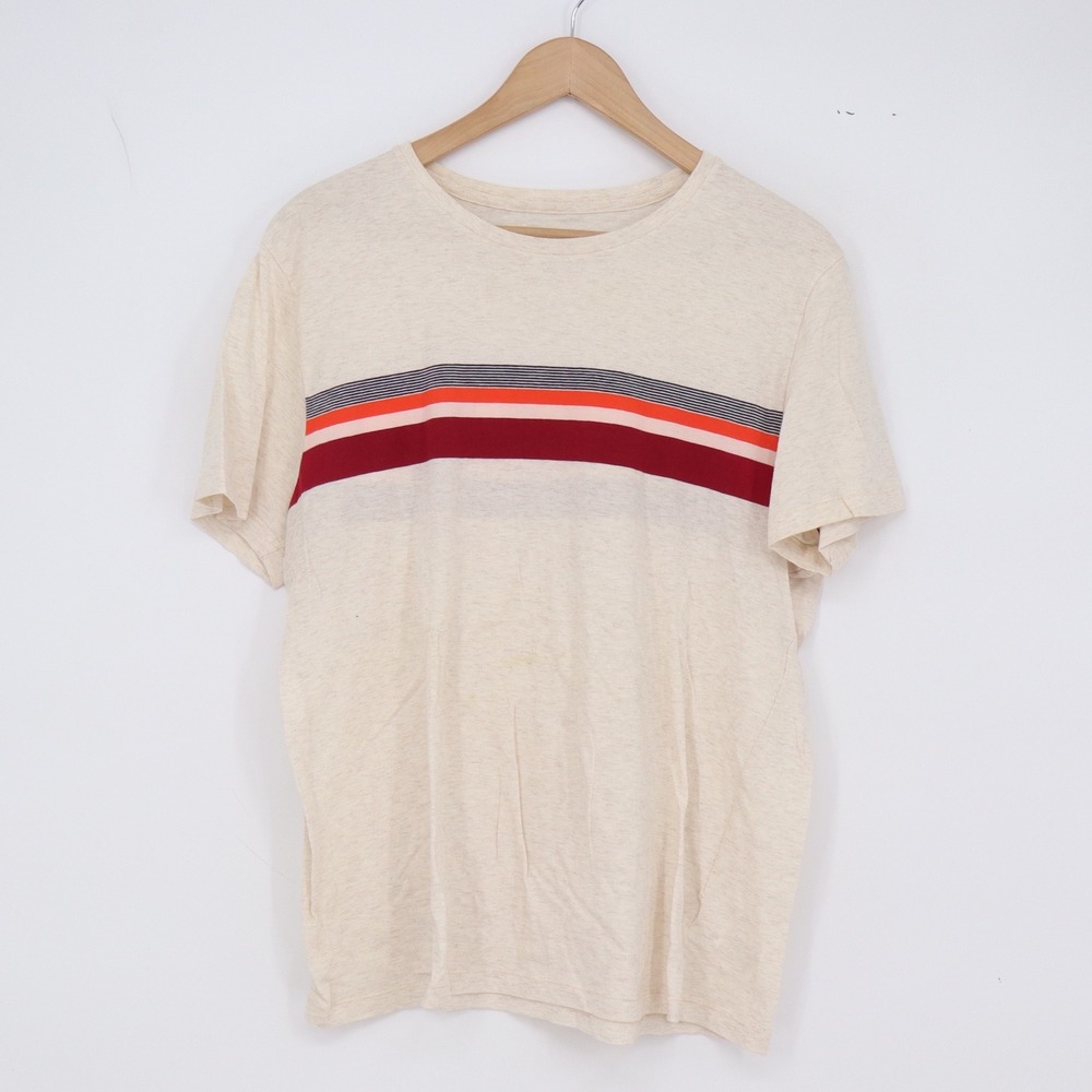Old Navy T-Shirt Mens M Soft-Washed Cream Striped Chest Stripe Good
